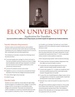 Elon University Application for Transfer Admission