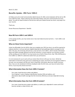 Benefits Update - IRS Form 1095-C New IRS Form 1095