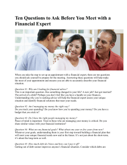 Ten Questions to Ask Before You Meet with a Financial Expert