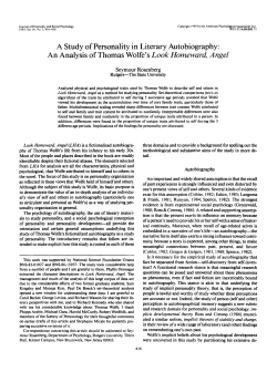 A Study of Personality in Literary Autobiography