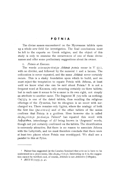 POTNIA The divine names encountered on the Mycenaean tablets
