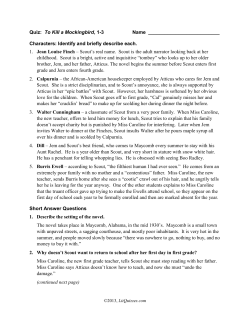 To Kill a Mockingbird Answer Key – Chapters 1-3