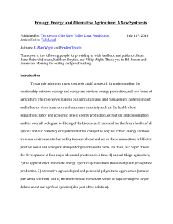 Ecology, Energy, and Alternative Agriculture: A