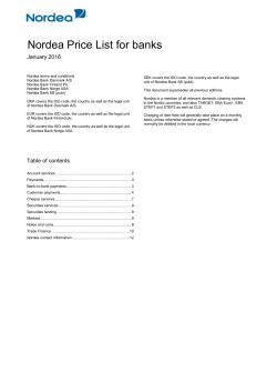 Nordea Price List for banks