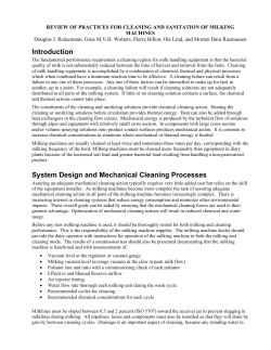 Review Of Practices For Cleaning And Sanitation Of Milking Machines