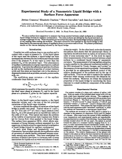 Experimental Study of a Nanometric Liquid Bridge with a Surface