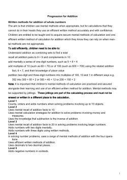 Progression for Addition Written methods for addition of whole