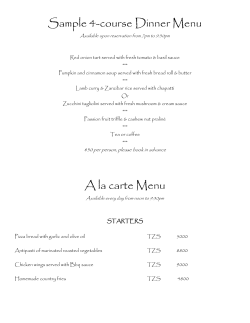 Sample 4-course Dinner Menu A la carte Menu