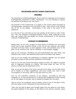 1 THE BETHESDA BAPTIST CHURCH CONSTITUTION