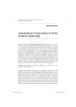 czesław miłosz`s polish school of poetry in english translation