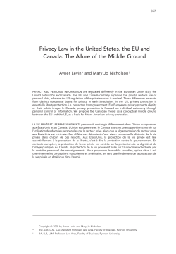 Privacy Law in the United States, the EU and Canada: The Allure of