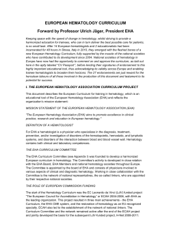EUROPEAN HEMATOLOGY CURRICULUM Forward by Professor