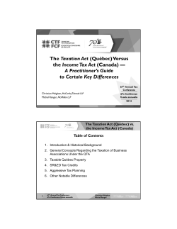 The Taxation Act (Québec) Versus the Income Tax Act (Canada