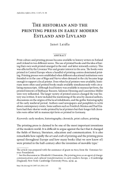 The historian and the printing press in early modern Estland and