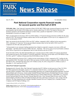 Park National Corporation reports financial results