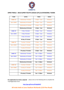 All trials held at Lions Stadium Richlands (133 Pine Road)