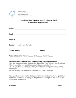 `Eye of the Tiger` Weight Loss Challenge 2012 Contestant Application