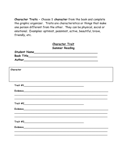 Character Traits &ndash; Choose 1 character from the book and complete