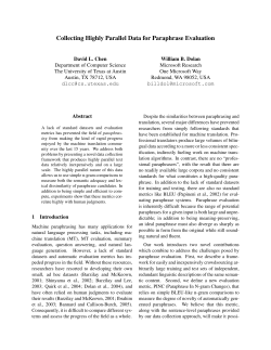 Collecting Highly Parallel Data for Paraphrase Evaluation