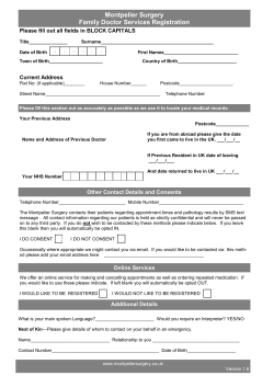 Montpelier Surgery Family Doctor Services Registration
