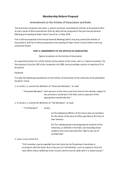 Membership Reform Proposal Amendments to the Articles of