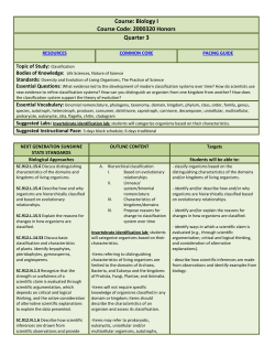Course: Biology I Course Code: 2000320 Honors Quarter 3