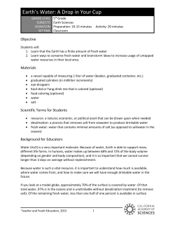 Earth`s Water: A Drop in Your Cup