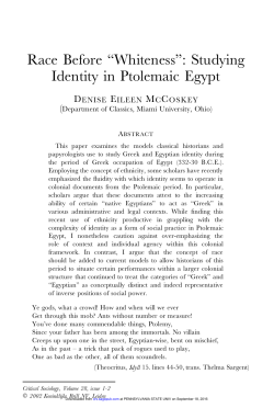Race Before "Whiteness": Studying Identity in Ptolemaic Egypt