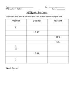 MMR #8 - Percents Fraction Decimal Percent 0.33 60% 6% 0.84