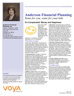 Money and Happiness - Anderson Financial Planning, Inc.