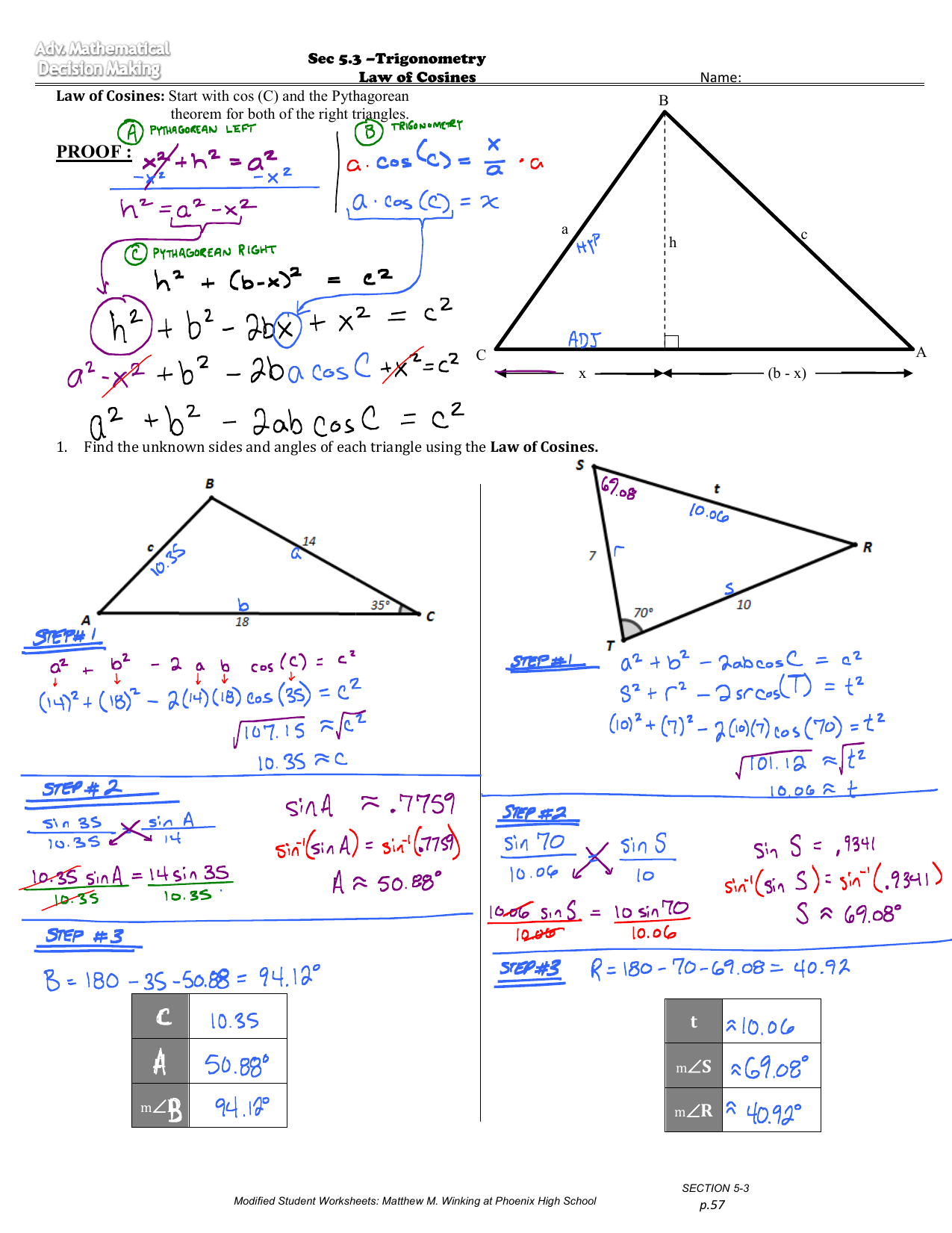 Key Pertaining To Law Of Sines Worksheet Answers