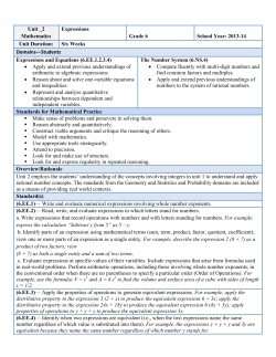 Unit _2 Mathematics Expressions Grade 6 School Year: 2013