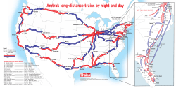 Amtrak long-distance trains by night and day