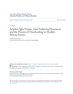 Achebe`s Igbo Poems: Oral Traditional Resources and the Process