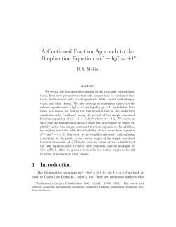 A Continued Fraction Approach to the Diophantine