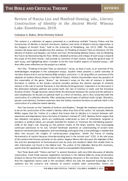 The Bible and Critical Theory - NOVA: The University of Newcastle