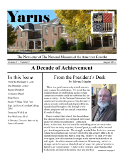 August 2016 Issue - National Museum of the American Coverlet