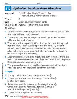 Equivalent Fractions Game Directions 8 5