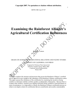 Examining the Rainforest Alliance`s Agricultural