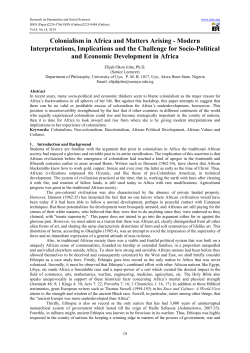 Colonialism in Africa and Matters Arising