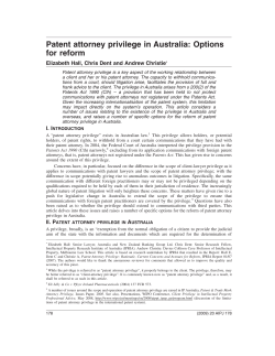 Patent attorney privilege in Australia: Options for reform
