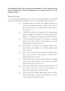 Amendments to the Statute of Dom Development S.A.