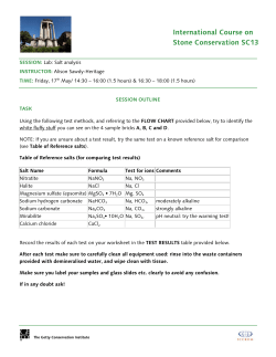 Session Outline: Lab: Salt analysis