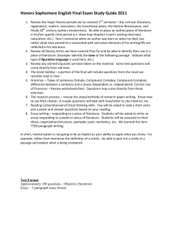 Honors Sophomore English Final Exam Study Guide 2011