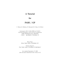 A Tutorial for PARI / GP