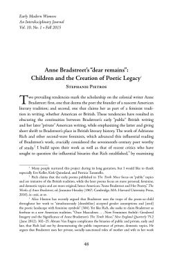 Anne Bradstreet`s &ldquo;dear remains&rdquo;: Children and the Creation of