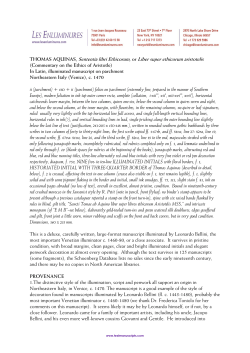 THOMAS AQUINAS, Sententia libri Ethicorum, or Liber super