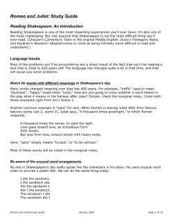 Romeo and Juliet: Study Guide