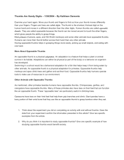 Thumbs Are Handy Digits &ndash; 1/30/2004 &ndash; By Kathleen Damonte