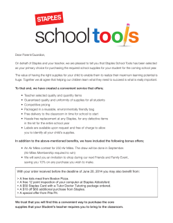 Dear Parent/Guardian, On behalf of Staples and your teacher, we